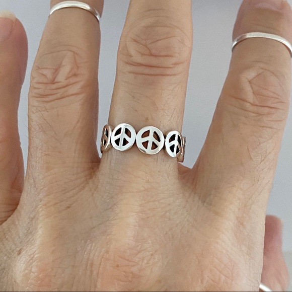 Sterling Silver Six Peace Sign Ring, Love Ring, Silver Rings - Picture 10 of 12
